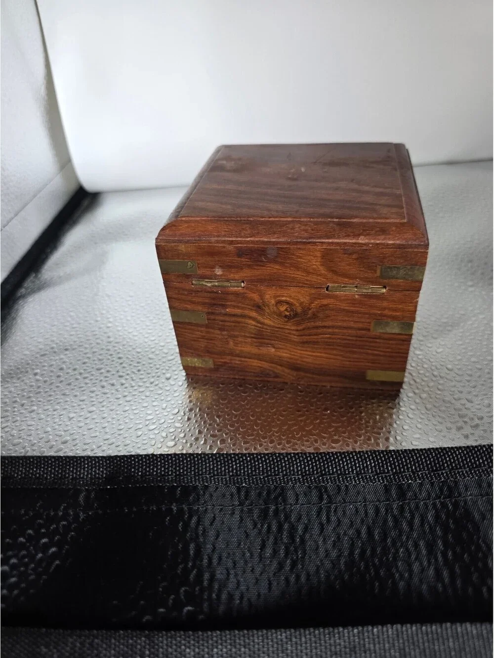 Vintage Wooden Hinged Box Desk Clock Roman Numerals Brass Inlay For Repair